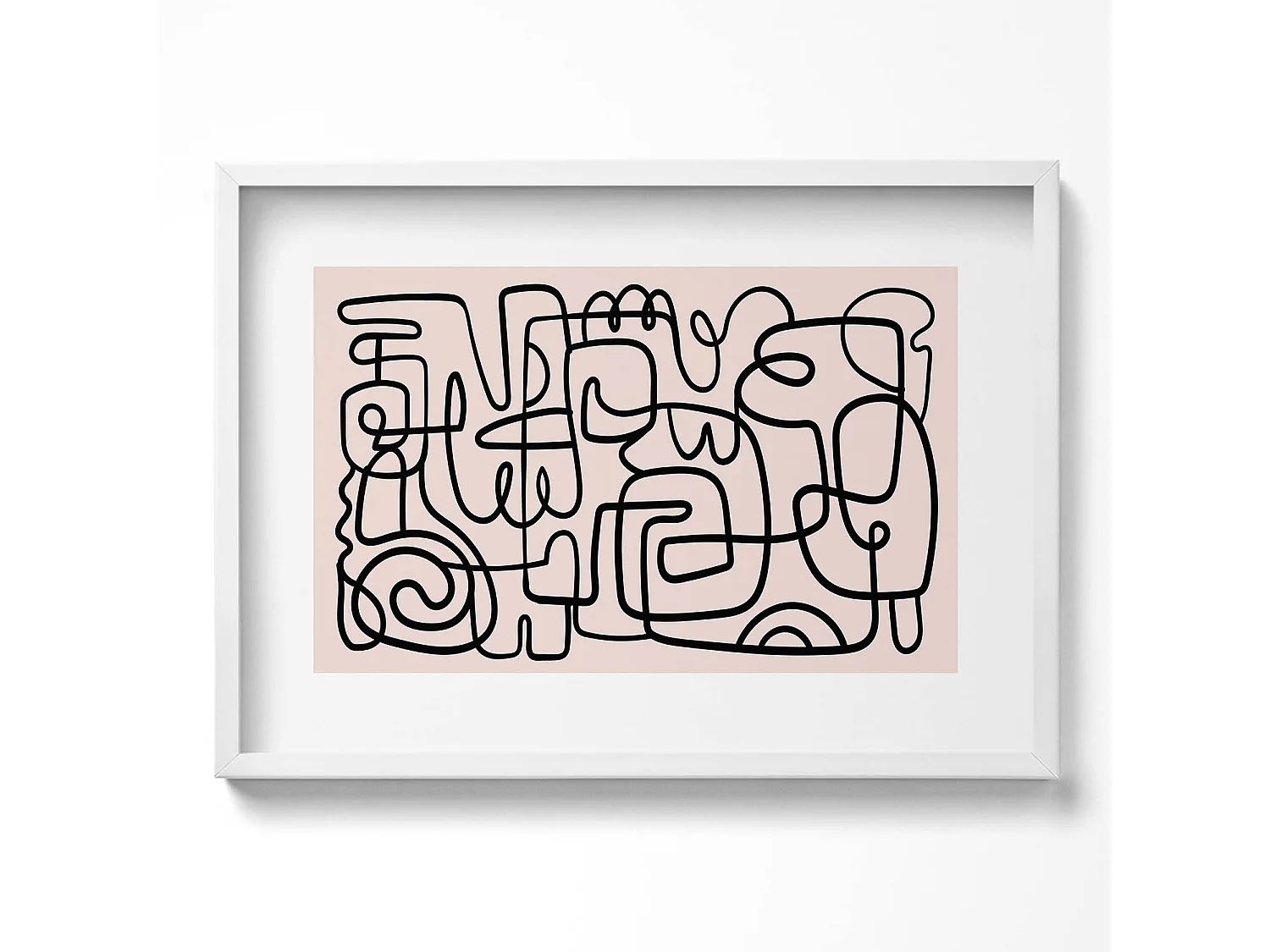 Dekoratives Gemälde mit weißem Rahmen, abstrakte Kunstformen 70 x 50 cm – perfekt für das Wohn- oder Schlafzimmer