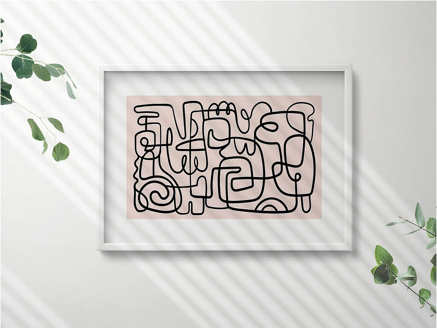 Dekoratives Gemälde mit weißem Rahmen, abstrakte Kunstformen 70 x 50 cm – perfekt für das Wohn- oder Schlafzimmer