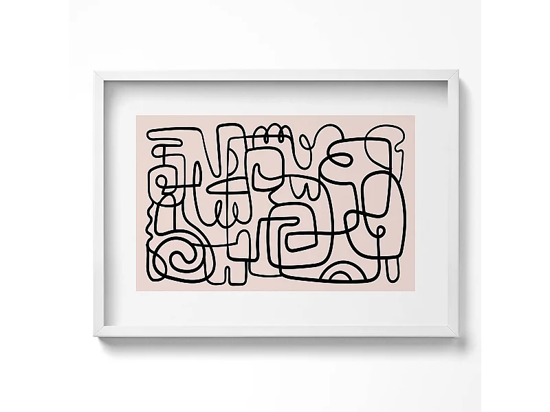 Dekoratives Gemälde mit weißem Rahmen, abstrakte Kunstformen 70 x 50 cm – perfekt für das Wohn- oder Schlafzimmer