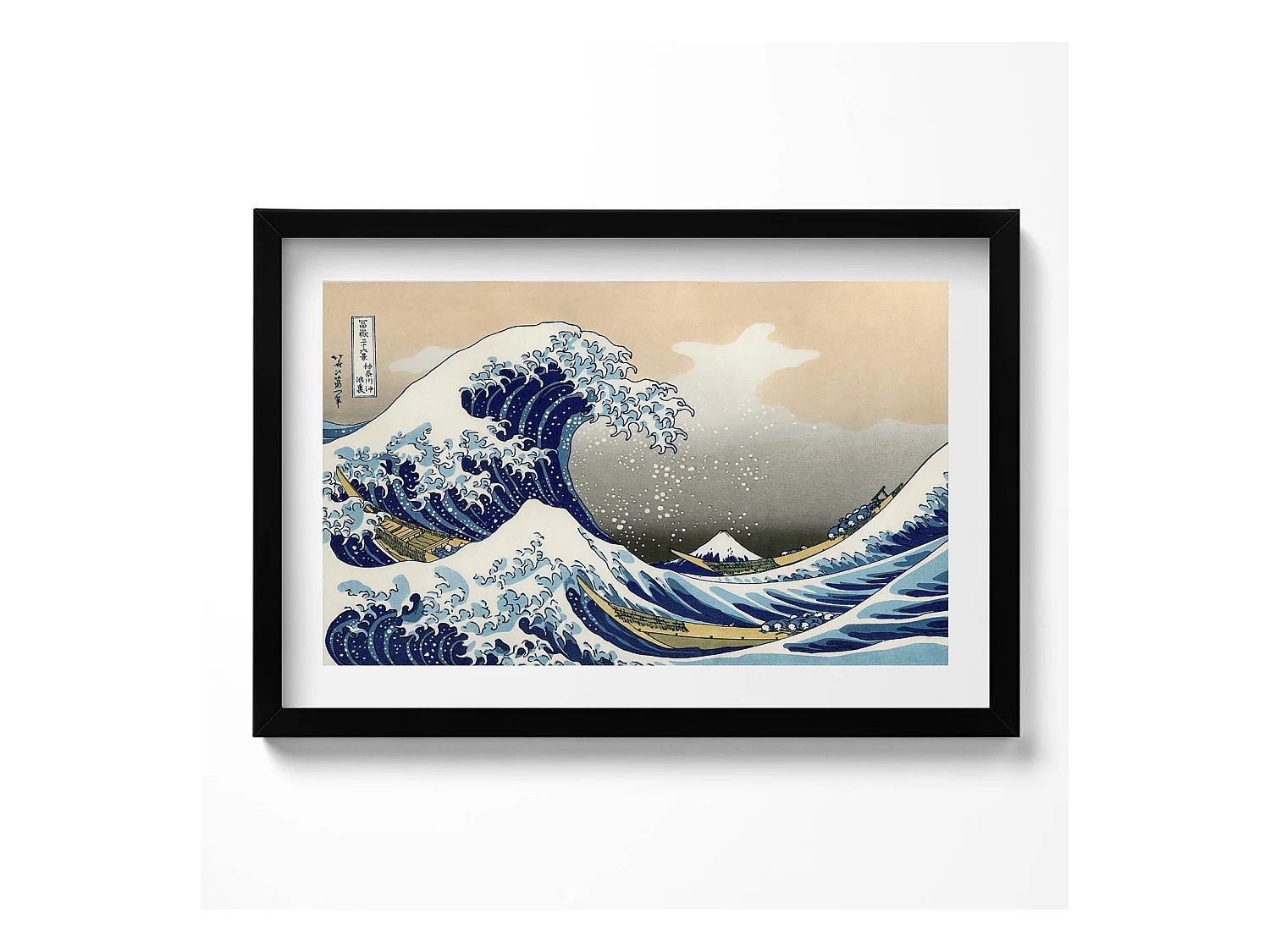 Tableau décoratif avec cadre noir, Grosse vague à Kanagawa 60 x 40 cm– Parfait pour le salon ou la chambre