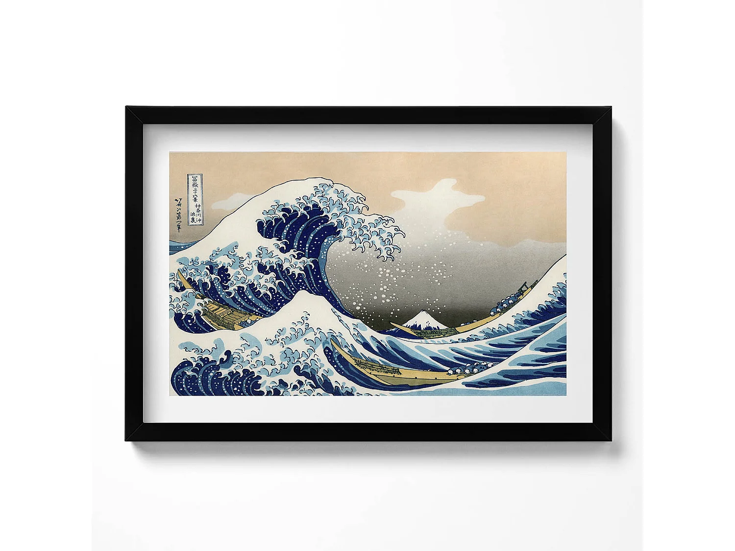 Dekoratives Gemälde mit schwarzem Rahmen, Große Welle in Kanagawa 60 x 40 cm – Perfekt für das Wohn- oder Schlafzimmer