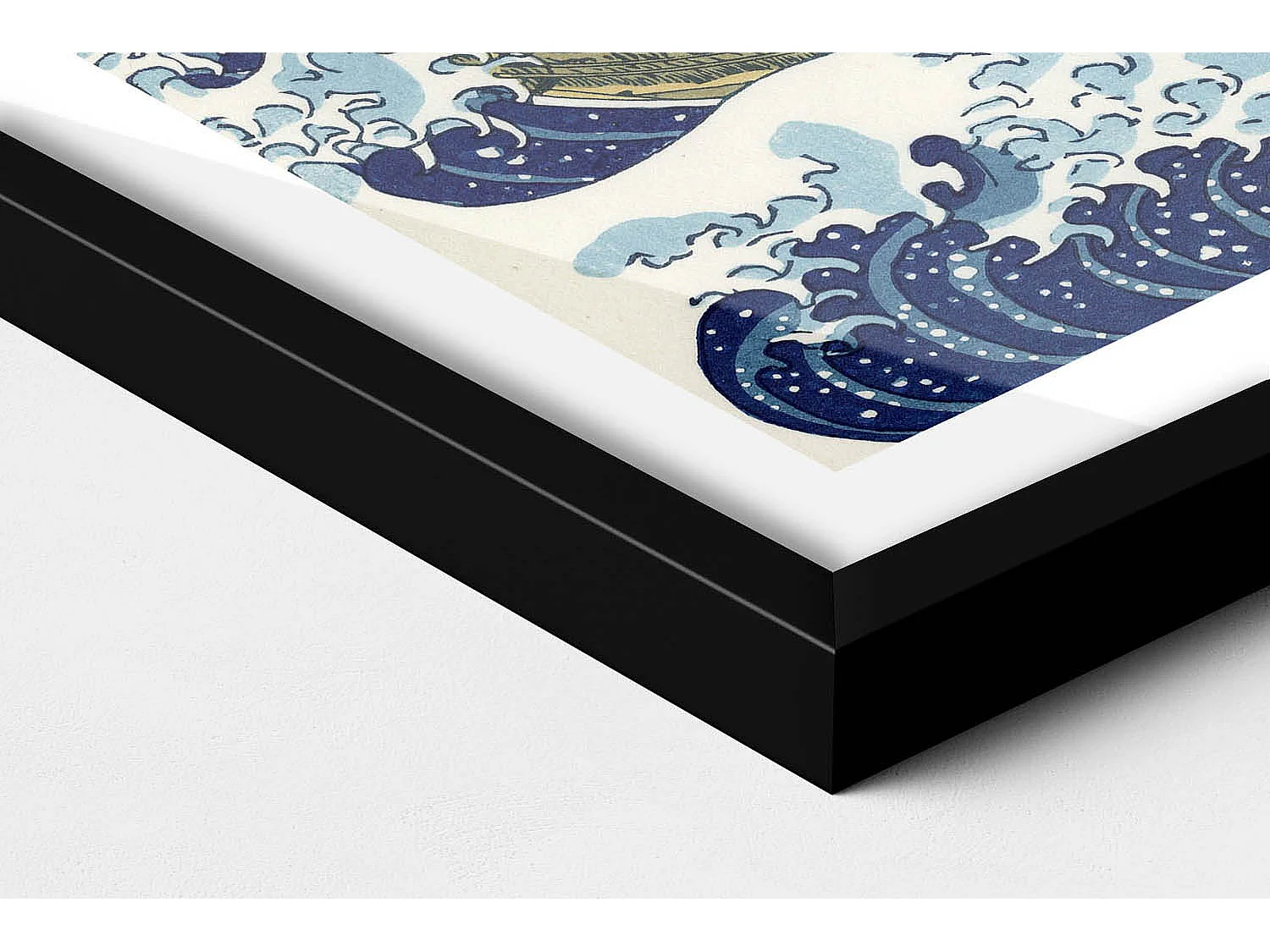 Dekoratives Gemälde mit schwarzem Rahmen, Große Welle in Kanagawa 60 x 40 cm – Perfekt für das Wohn- oder Schlafzimmer