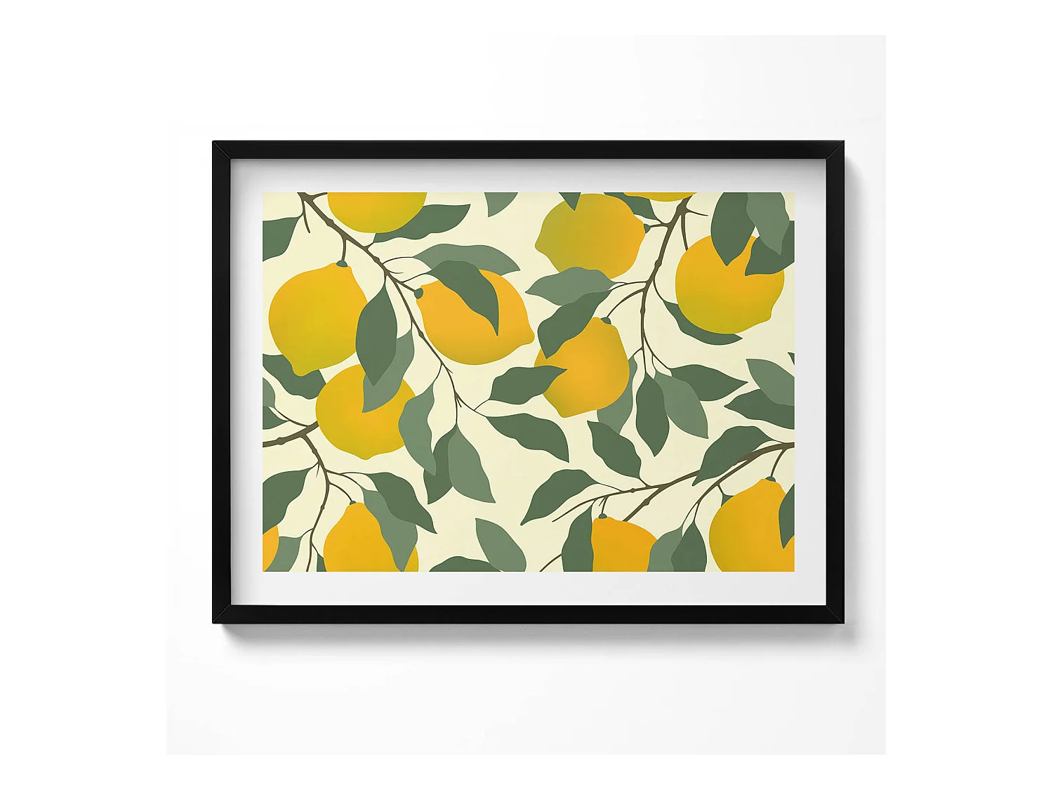 Tableau décoratif avec cadre noir, Illustration de citrons 80 x 60 cm– Parfait pour le salon ou la chambre