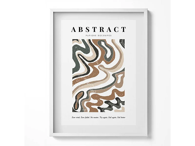 Cuadro decorativo con marco blanco, Abstracción bohemia lineal 60 x 80 cm – Perfecto para el salón o el dormitorio