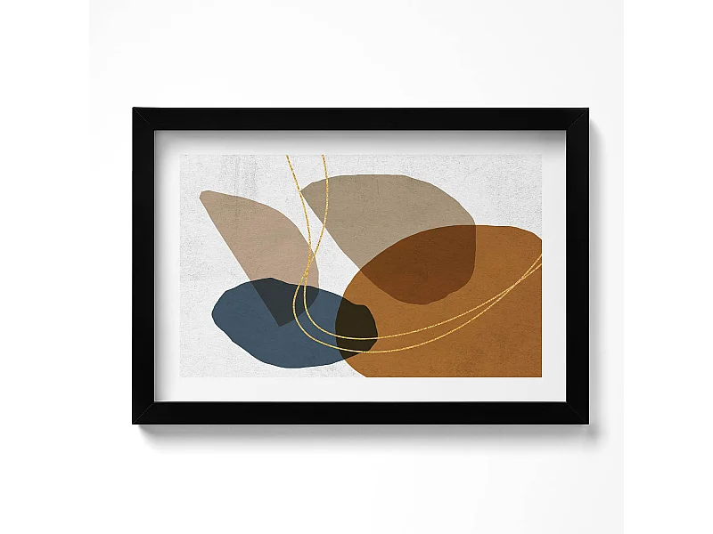 Decoratief schilderij met zwarte lijst, abstracte bohemien compositie 30 x 20 cm – Perfect voor de woon- of slaapkamer