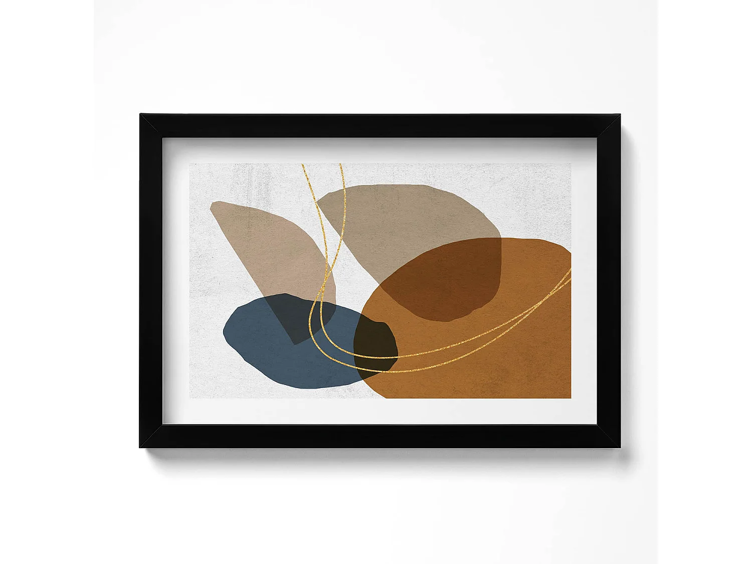 Decoratief schilderij met zwarte lijst, abstracte bohemien compositie 30 x 20 cm – Perfect voor de woon- of slaapkamer