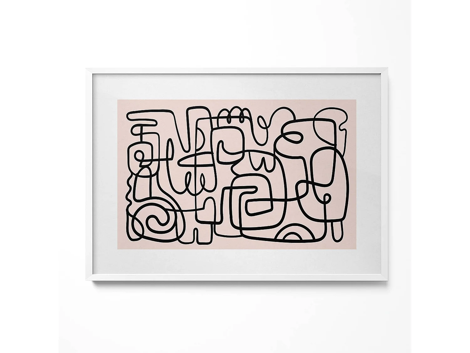 Dekoratives Gemälde mit weißem Rahmen, abstrakte Kunstformen 100 x 70 cm – perfekt für das Wohn- oder Schlafzimmer