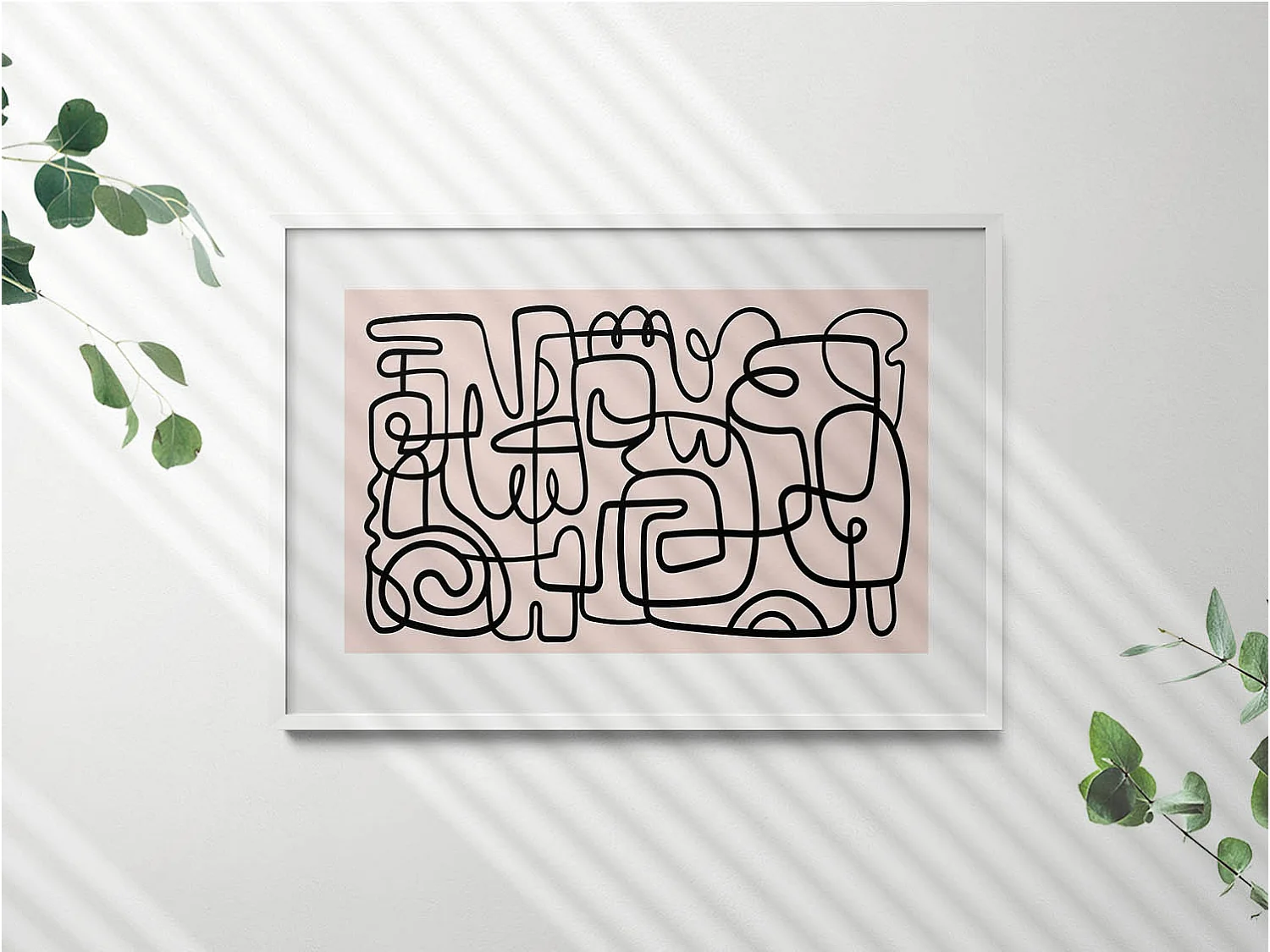 Dekoratives Gemälde mit weißem Rahmen, abstrakte Kunstformen 100 x 70 cm – perfekt für das Wohn- oder Schlafzimmer