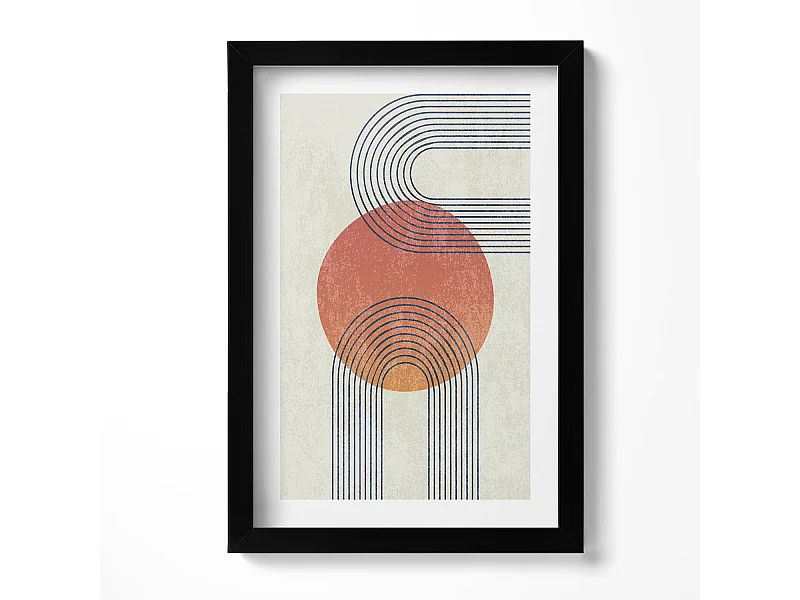 Tableau décoratif avec cadre noir, Lignes et cercle d'art moderne 20 x 30 cm – Parfait pour le salon ou la chambre