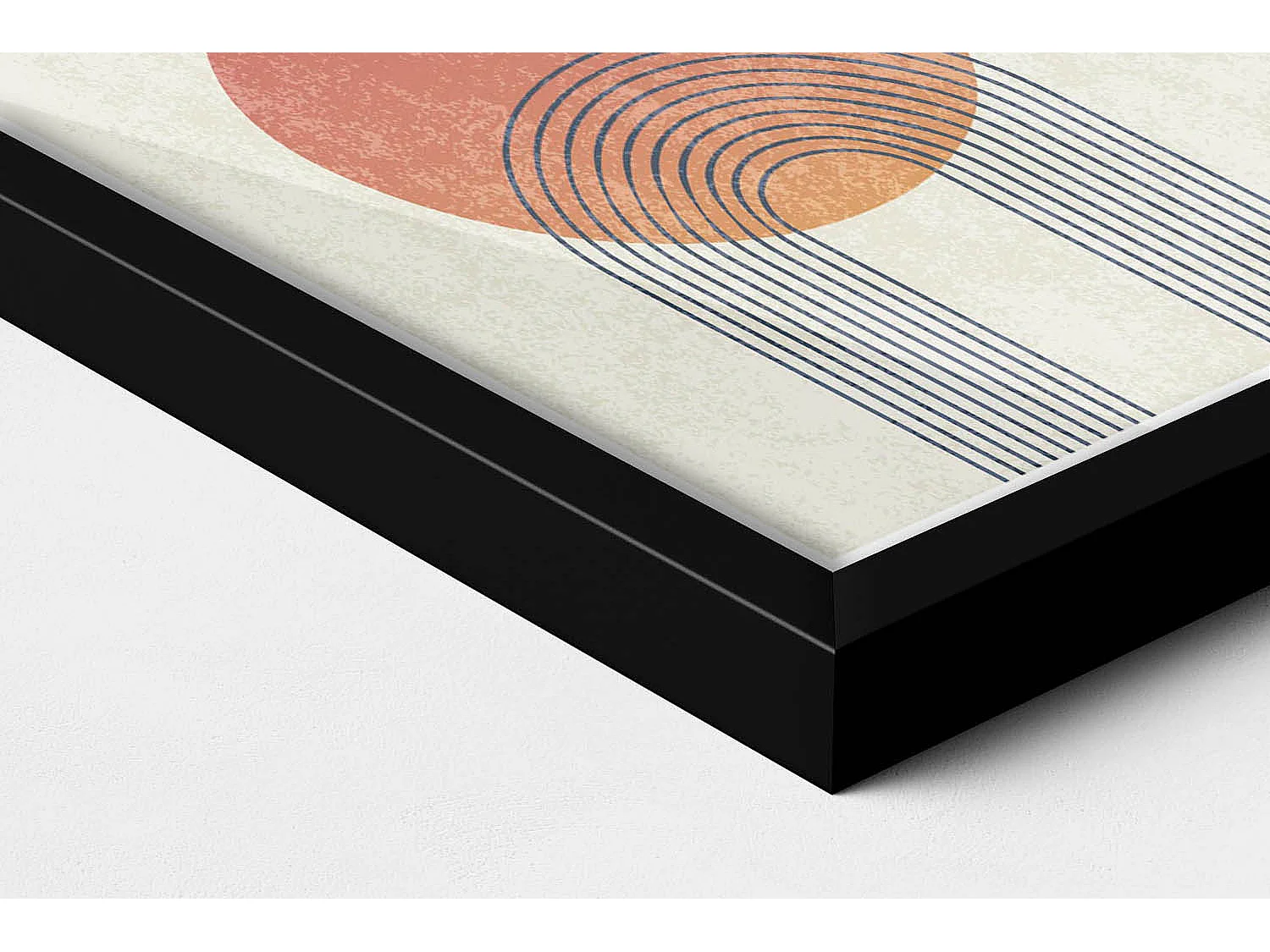 Dekoratives Gemälde mit schwarzem Rahmen, Linien und Kreis moderner Kunst 20 x 30 cm – Perfekt für das Wohn- oder Schlafzimmer