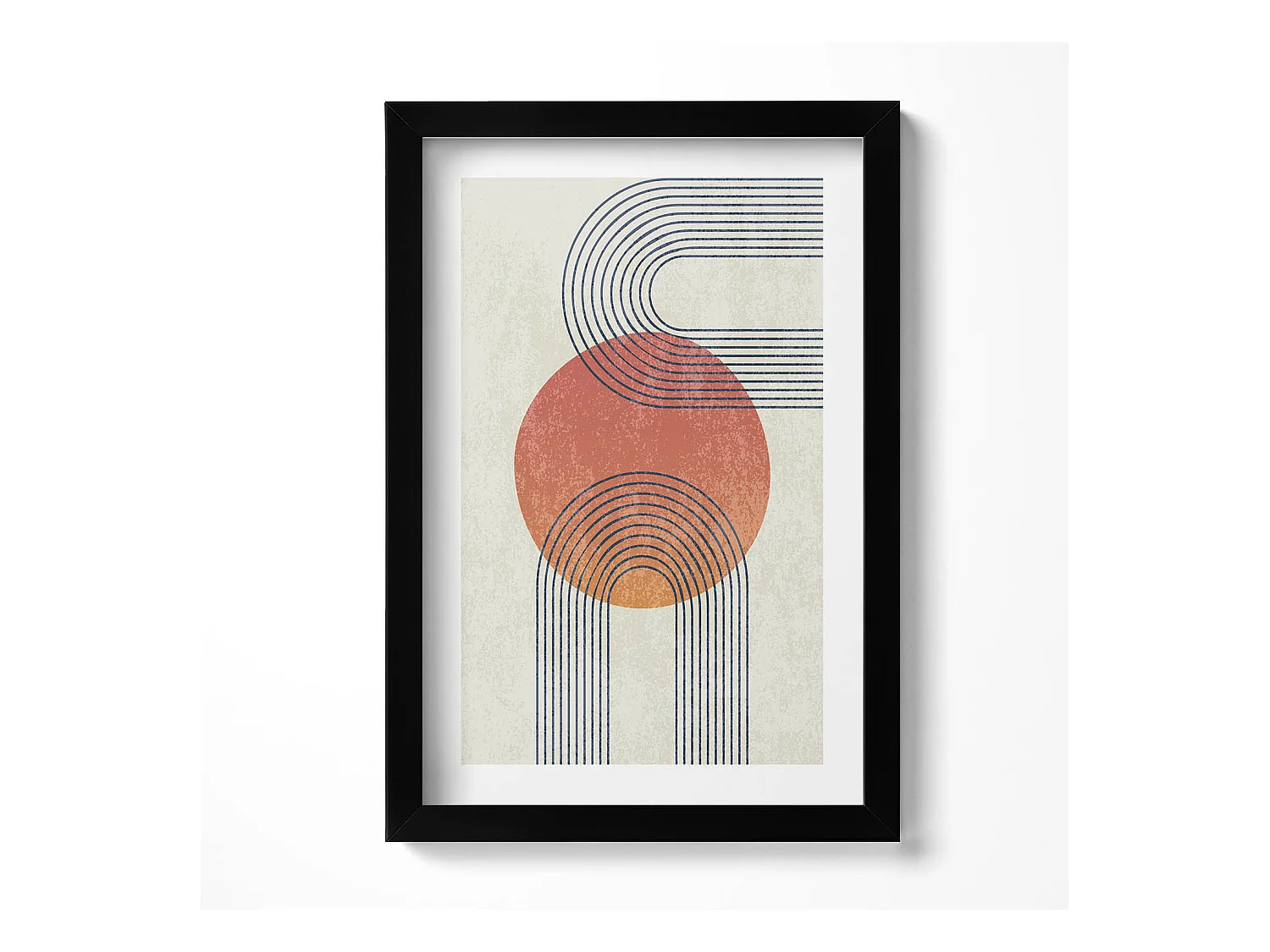 Tableau décoratif avec cadre noir, Lignes et cercle d'art moderne 20 x 30 cm – Parfait pour le salon ou la chambre