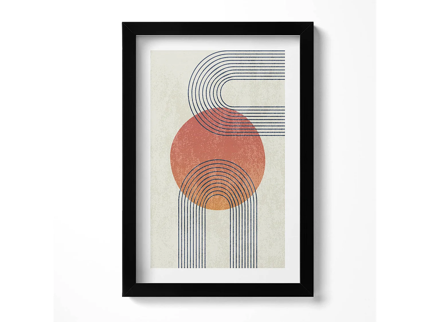 Dekoratives Gemälde mit schwarzem Rahmen, Linien und Kreis moderner Kunst 20 x 30 cm – Perfekt für das Wohn- oder Schlafzimmer