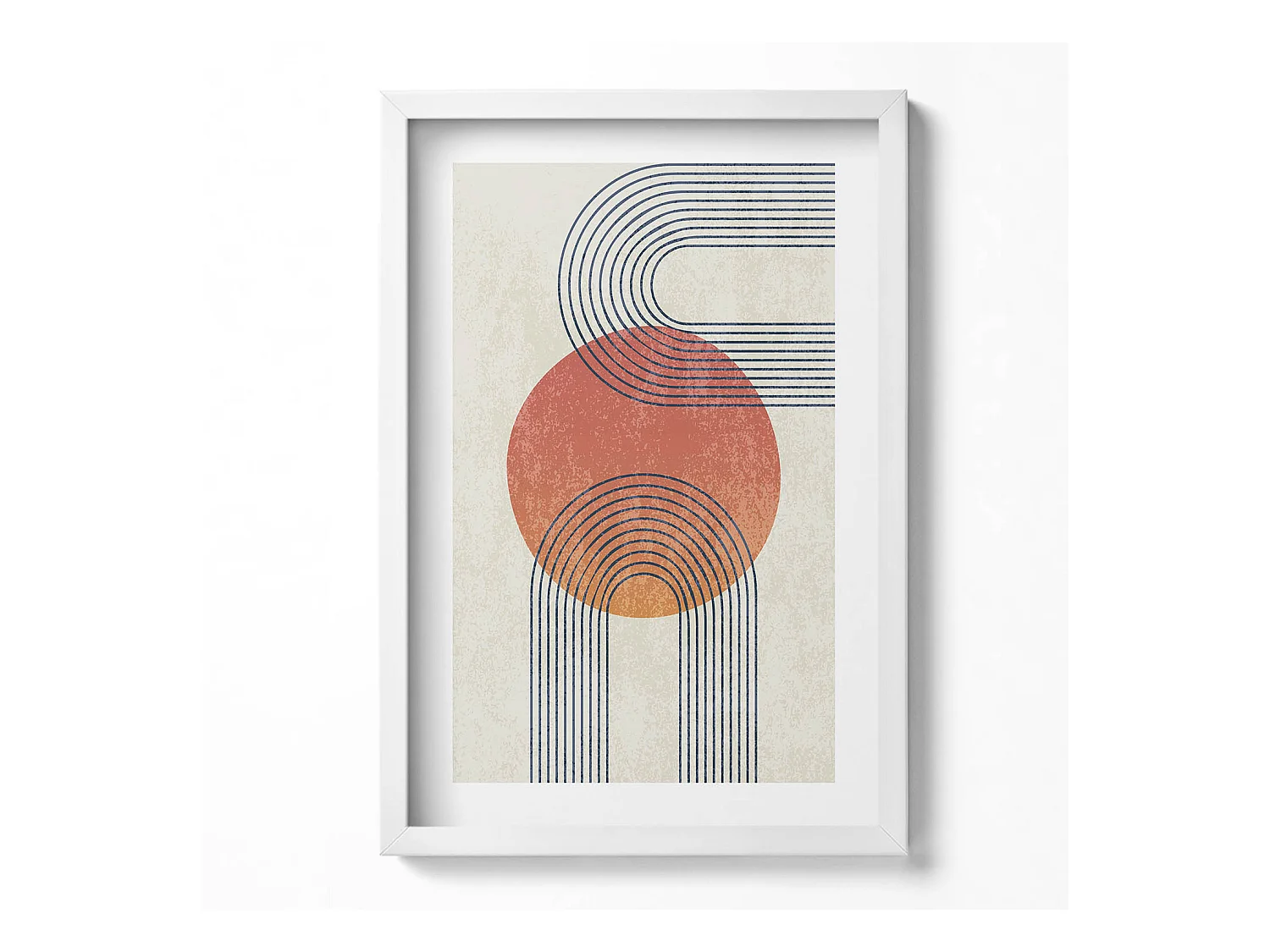 Tableau décoratif avec cadre blanc, Lignes et cercle d'art moderne 40 x 60 cm– Parfait pour le salon ou la chambre