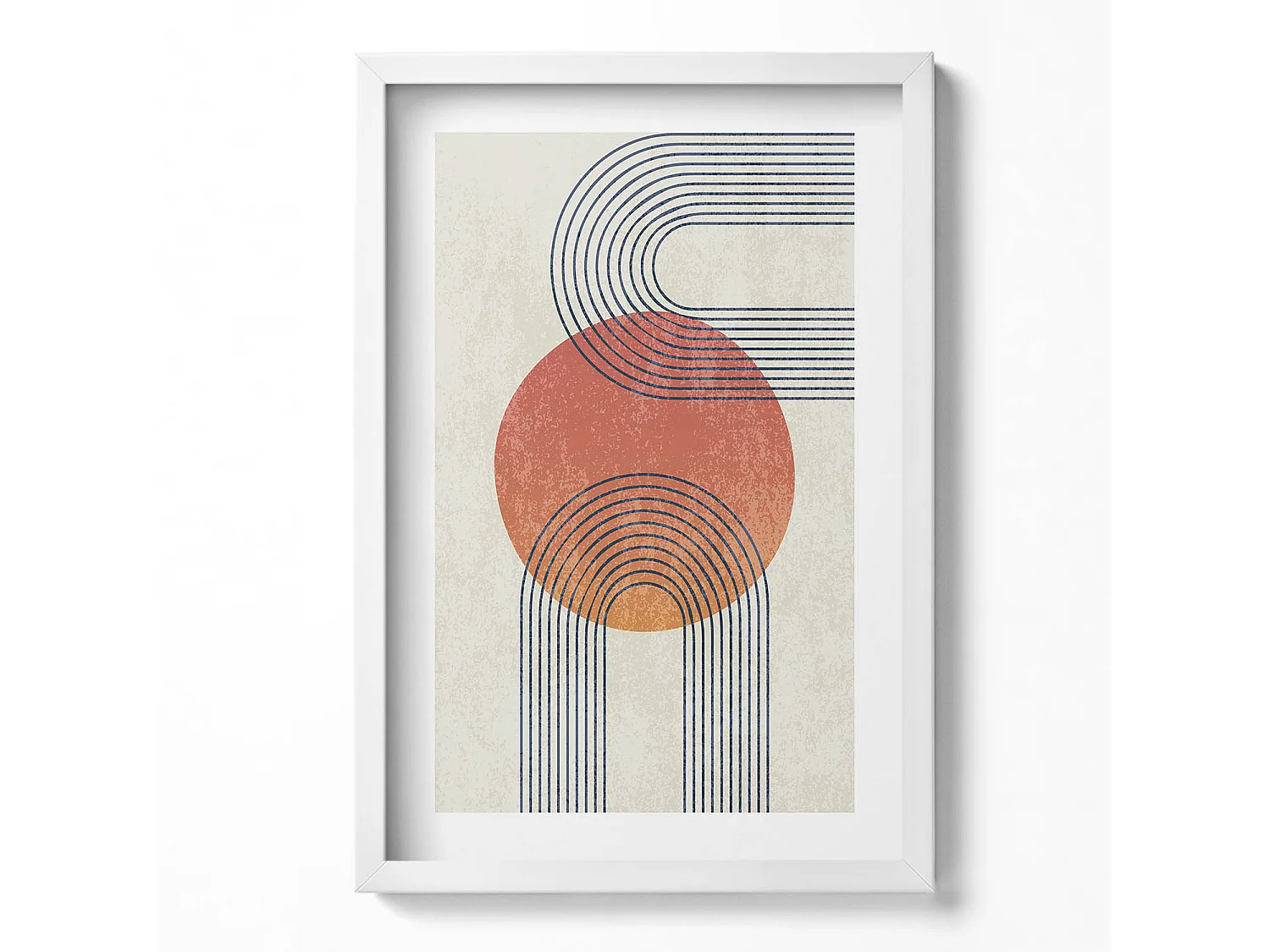 Dekoratives Gemälde mit weißem Rahmen, Linien und Kreis moderner Kunst 40 x 60 cm – Perfekt für das Wohn- oder Schlafzimmer