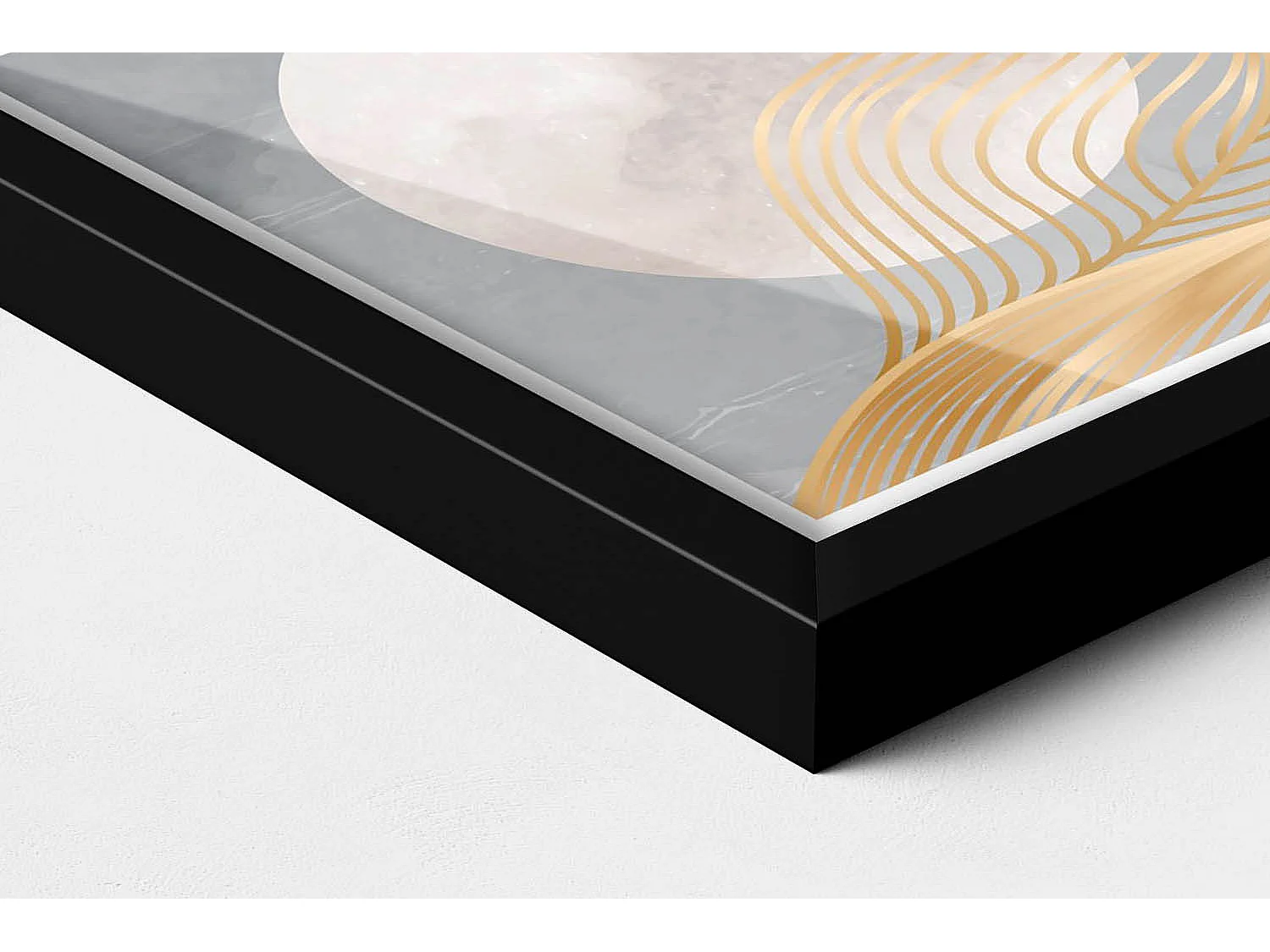 Dekoratives Gemälde mit schwarzem Rahmen, abstrakte Illustration des Mondes mit Gold 30 x 20 cm – perfekt für das Wohn- oder Schlafzimmer