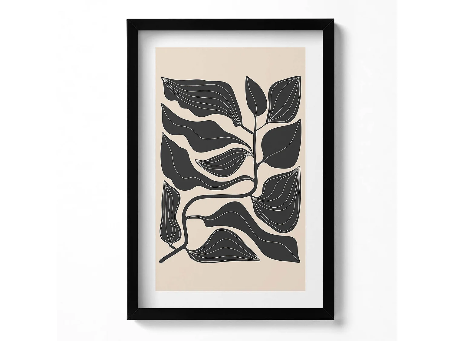 Tableau décoratif avec cadre noir, Plantes minimalistes 40 x 60 cm– Parfait pour le salon ou la chambre