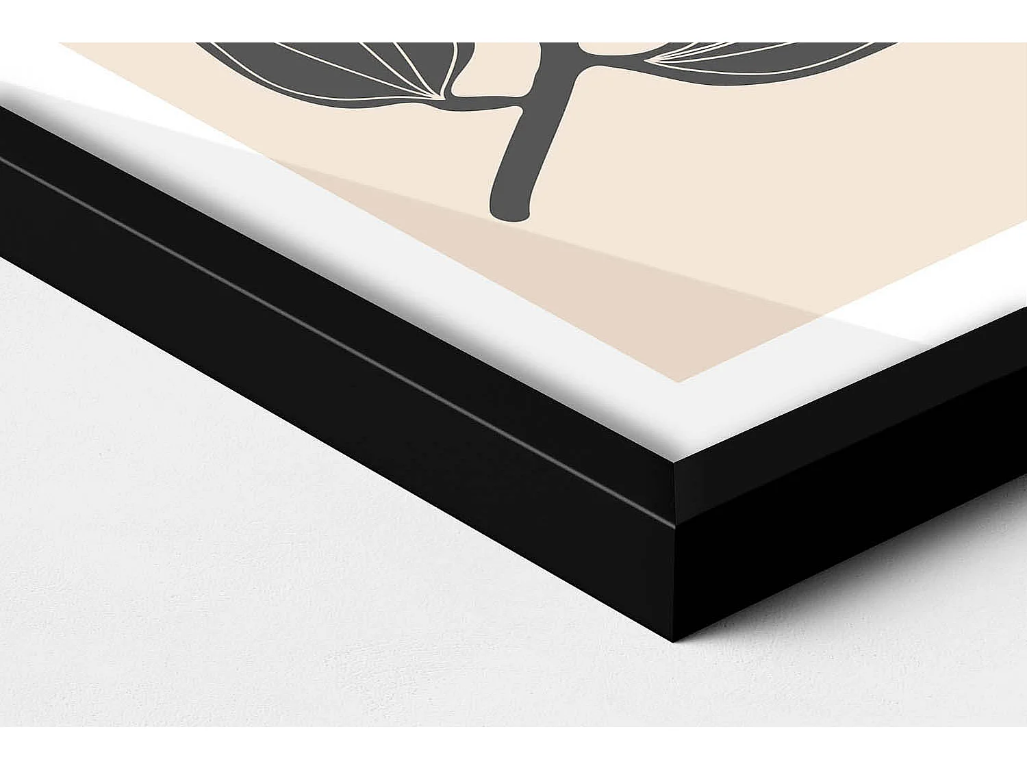 Tableau décoratif avec cadre noir, Plantes minimalistes 40 x 60 cm– Parfait pour le salon ou la chambre