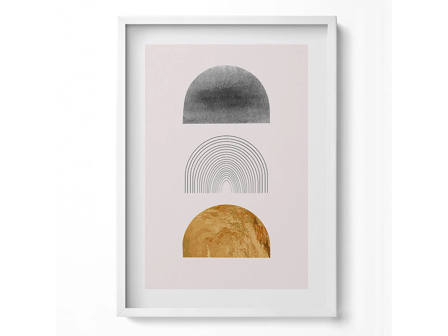 Dekoratives Gemälde mit weißem Rahmen, böhmische Formen mit Gold 50 x 70 cm – Perfekt für das Wohn- oder Schlafzimmer