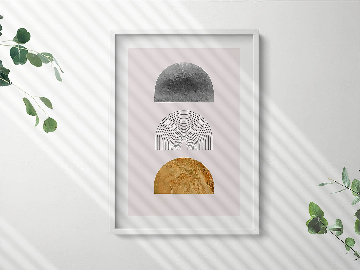 Dekoratives Gemälde mit weißem Rahmen, böhmische Formen mit Gold 50 x 70 cm – Perfekt für das Wohn- oder Schlafzimmer