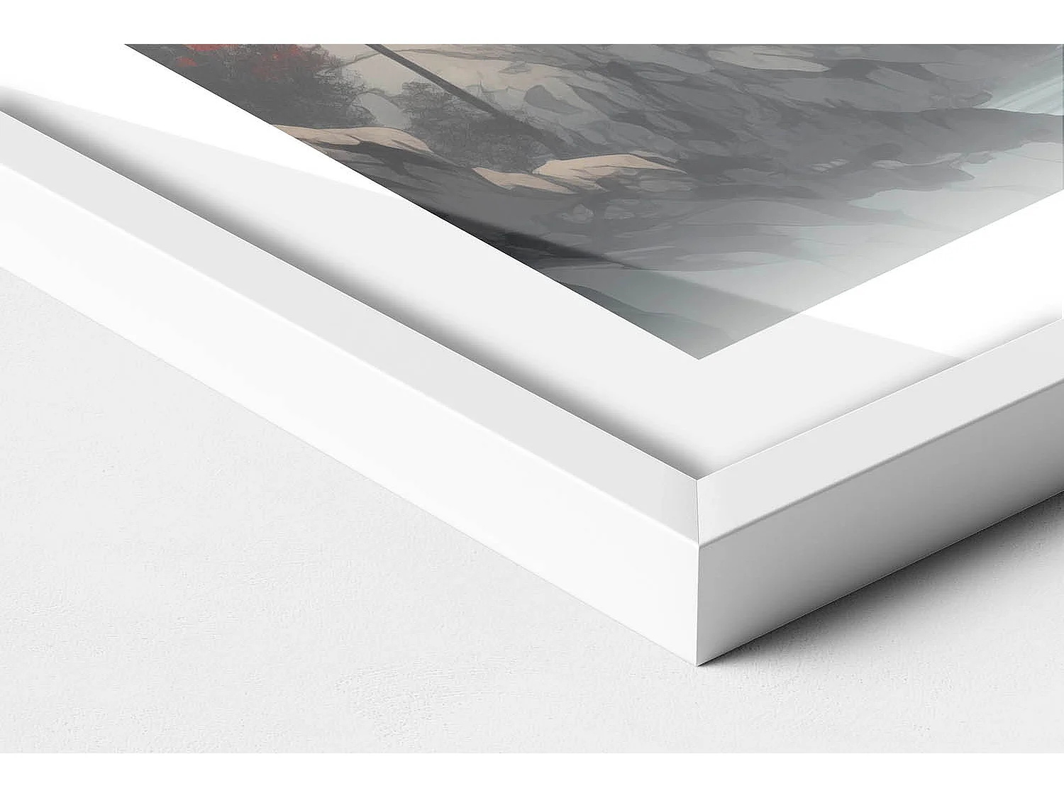 Dekoratives Gemälde mit weißem Rahmen, Bergwaldlandschaft 80 x 60 cm – Perfekt für das Wohn- oder Schlafzimmer