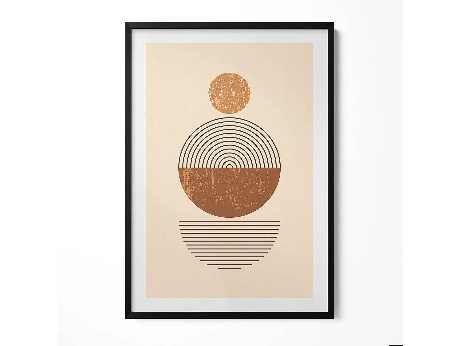 Dekoratives Gemälde mit schwarzem Rahmen, geometrische Kunst im Bohème-Stil 70 x 100 cm – perfekt für das Wohn- oder Schlafzimmer