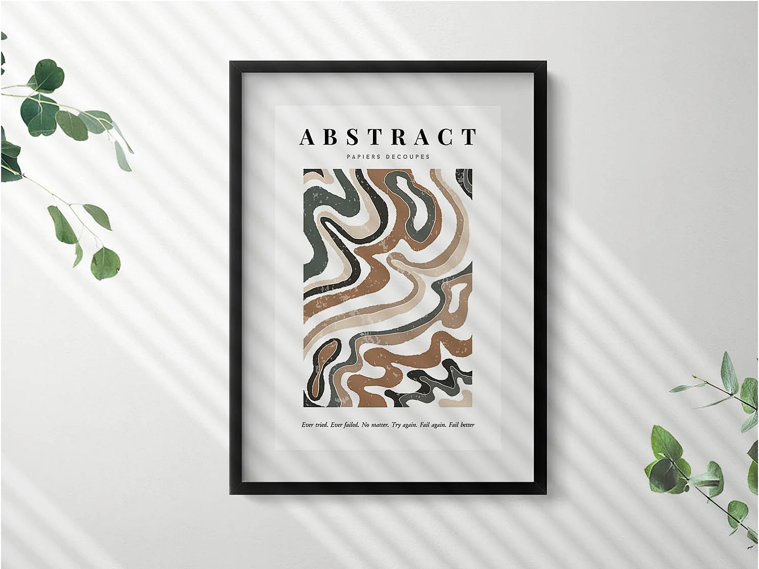 Decoratief schilderij met zwarte lijst, Lineaire bohemien abstractie 50 x 70 cm – Perfect voor de woon- of slaapkamer