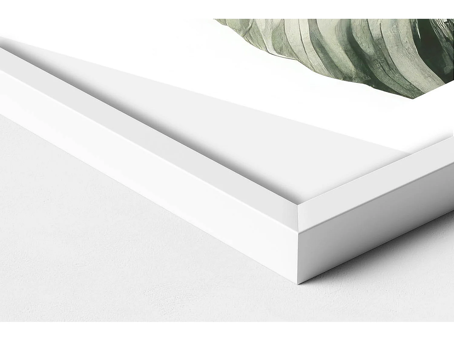 Tableau décoratif avec cadre blanc, Feuilles de monstera peintes 60 x 80 cm– Parfait pour le salon ou la chambre