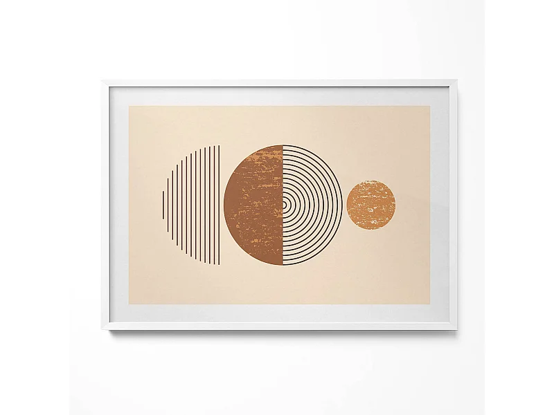 Dekoratives Gemälde mit weißem Rahmen, geometrische Kunst im Bohème-Stil 100 x 70 cm – perfekt für das Wohn- oder Schlafzimmer