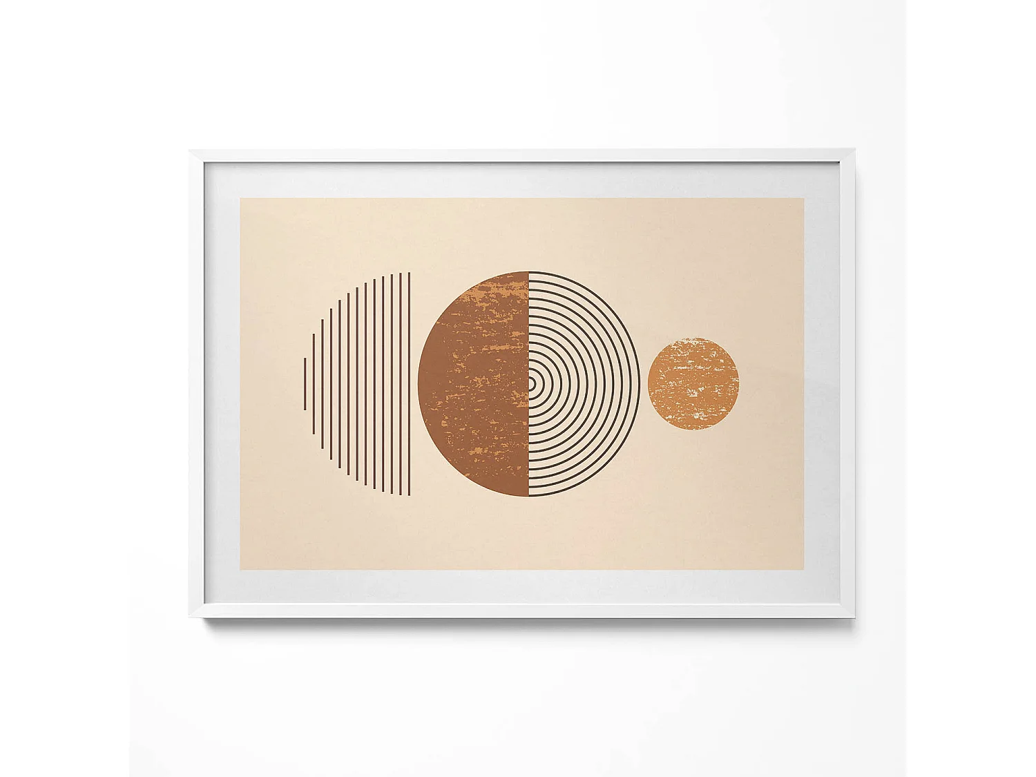 Dekoratives Gemälde mit weißem Rahmen, geometrische Kunst im Bohème-Stil 100 x 70 cm – perfekt für das Wohn- oder Schlafzimmer