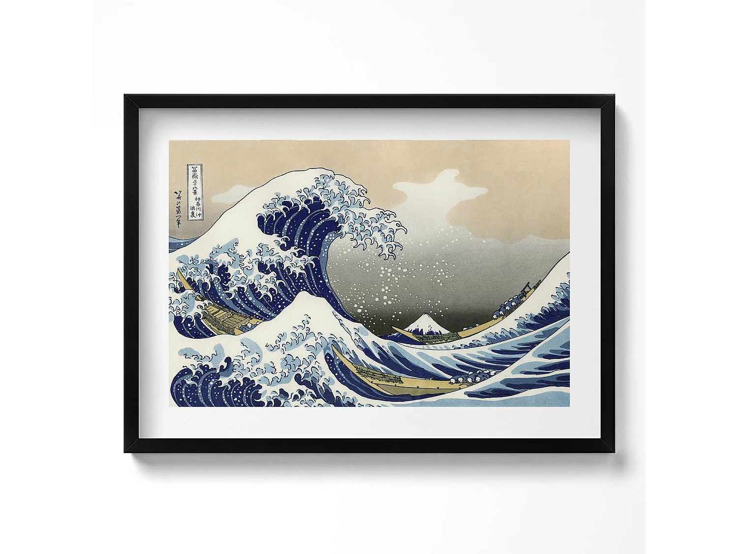 Dekoratives Gemälde mit schwarzem Rahmen, Große Welle in Kanagawa 70 x 50 cm – Perfekt für das Wohn- oder Schlafzimmer