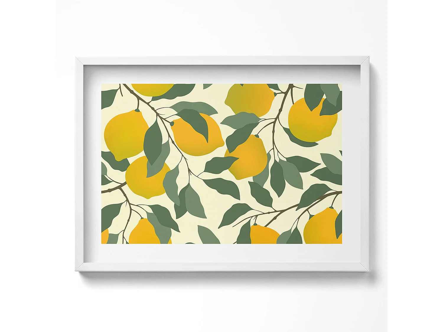 Quadro decorativo con cornice bianca, Illustrazione di limoni 70 x 50 cm – Perfetto per il soggiorno o la camera da letto