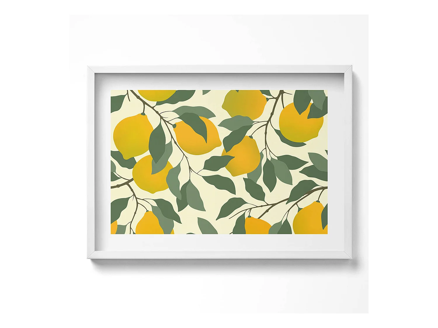 Tableau décoratif avec cadre blanc, Illustration de citrons 70 x 50 cm– Parfait pour le salon ou la chambre