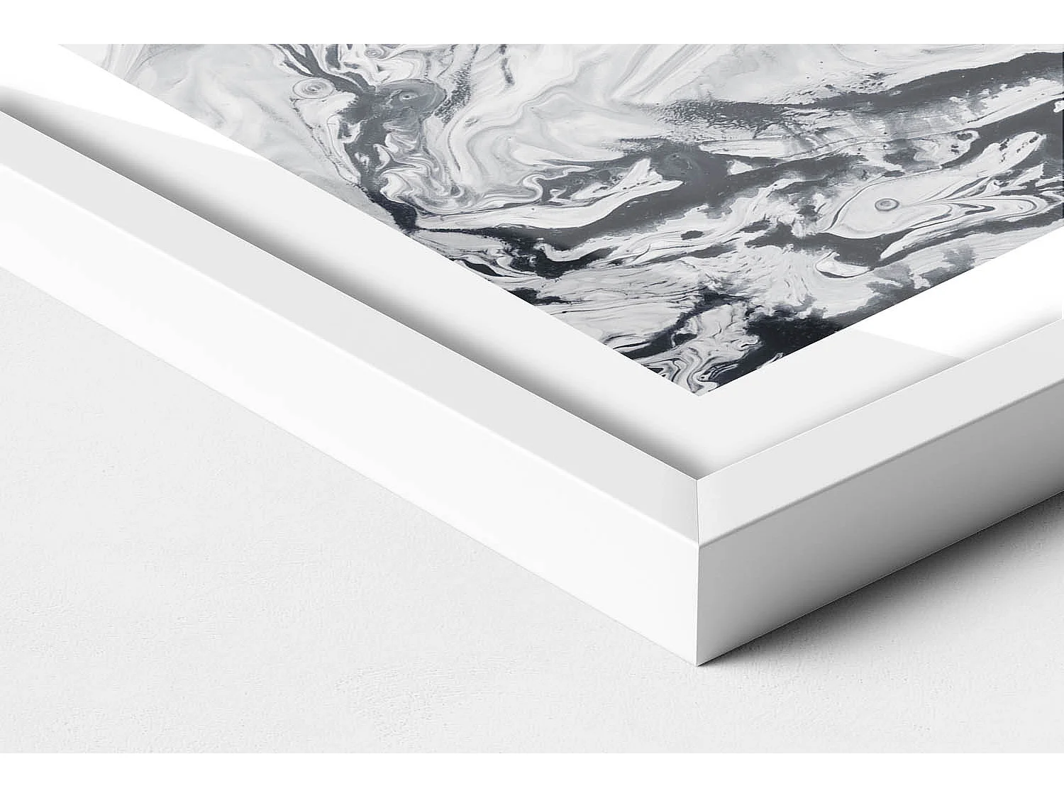 Dekoratives Gemälde mit weißem Rahmen, Tuscheabstraktion – Marmortinte 60 x 40 cm – Perfekt für das Wohn- oder Schlafzimmer