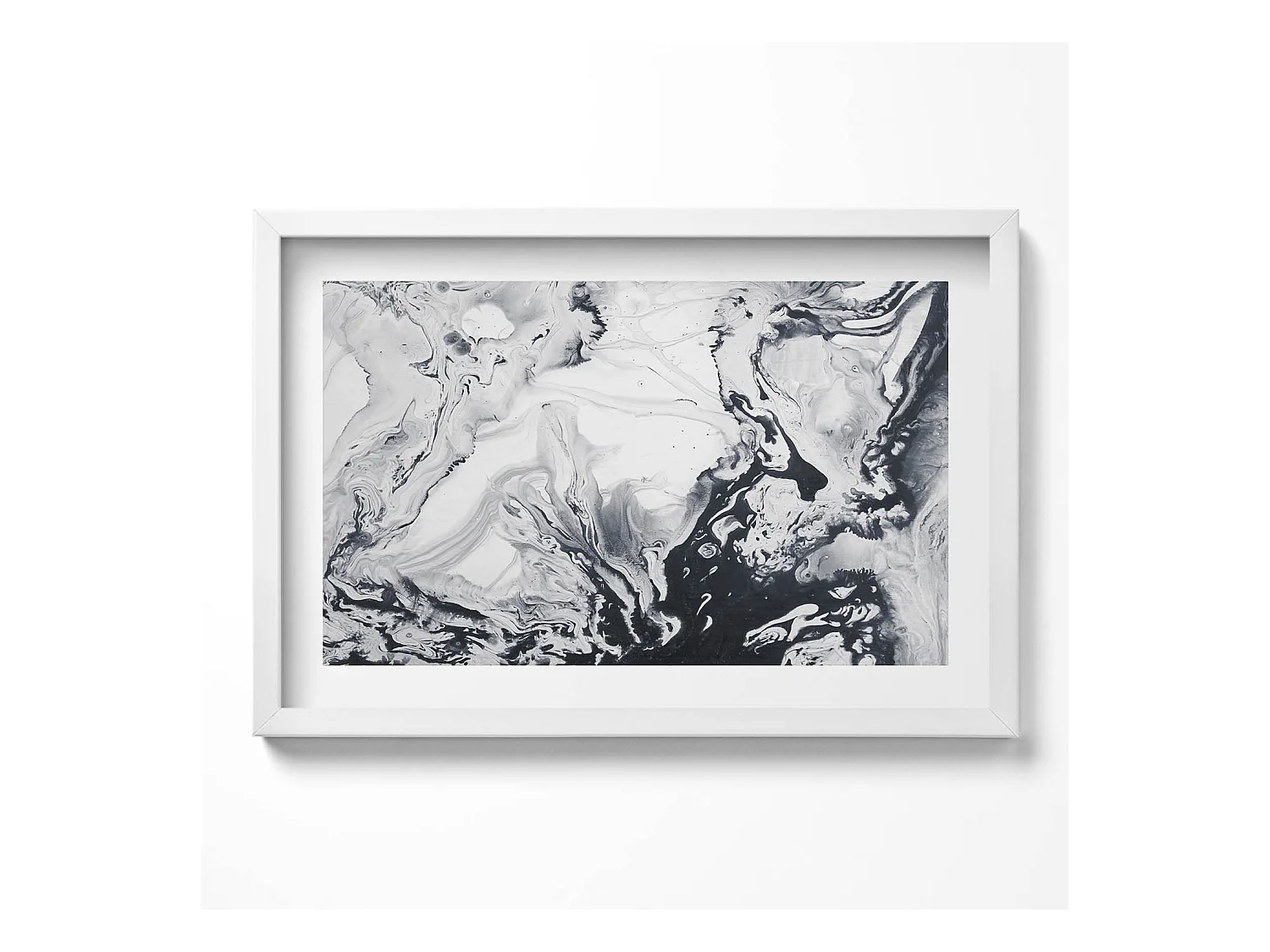 Tableau décoratif avec cadre blanc, Abstraction d'encre - encre de marbre 60 x 40 cm– Parfait pour le salon ou la chambre