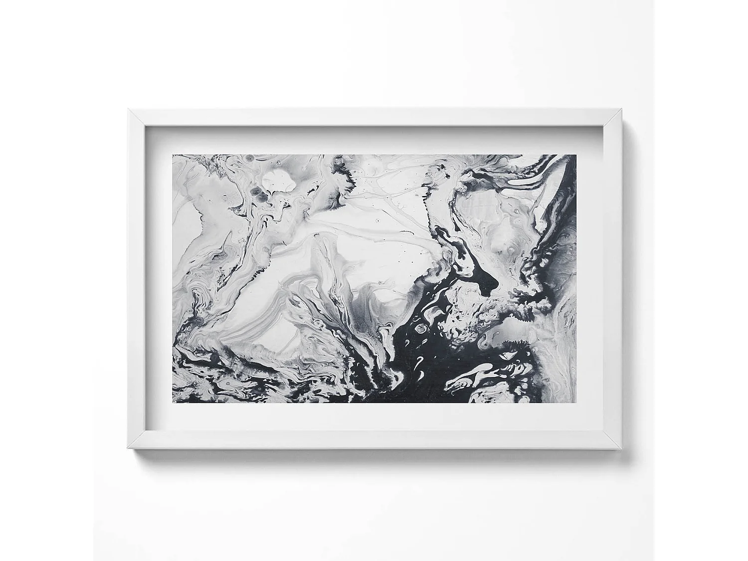 Tableau décoratif avec cadre blanc, Abstraction d'encre - encre de marbre 60 x 40 cm– Parfait pour le salon ou la chambre