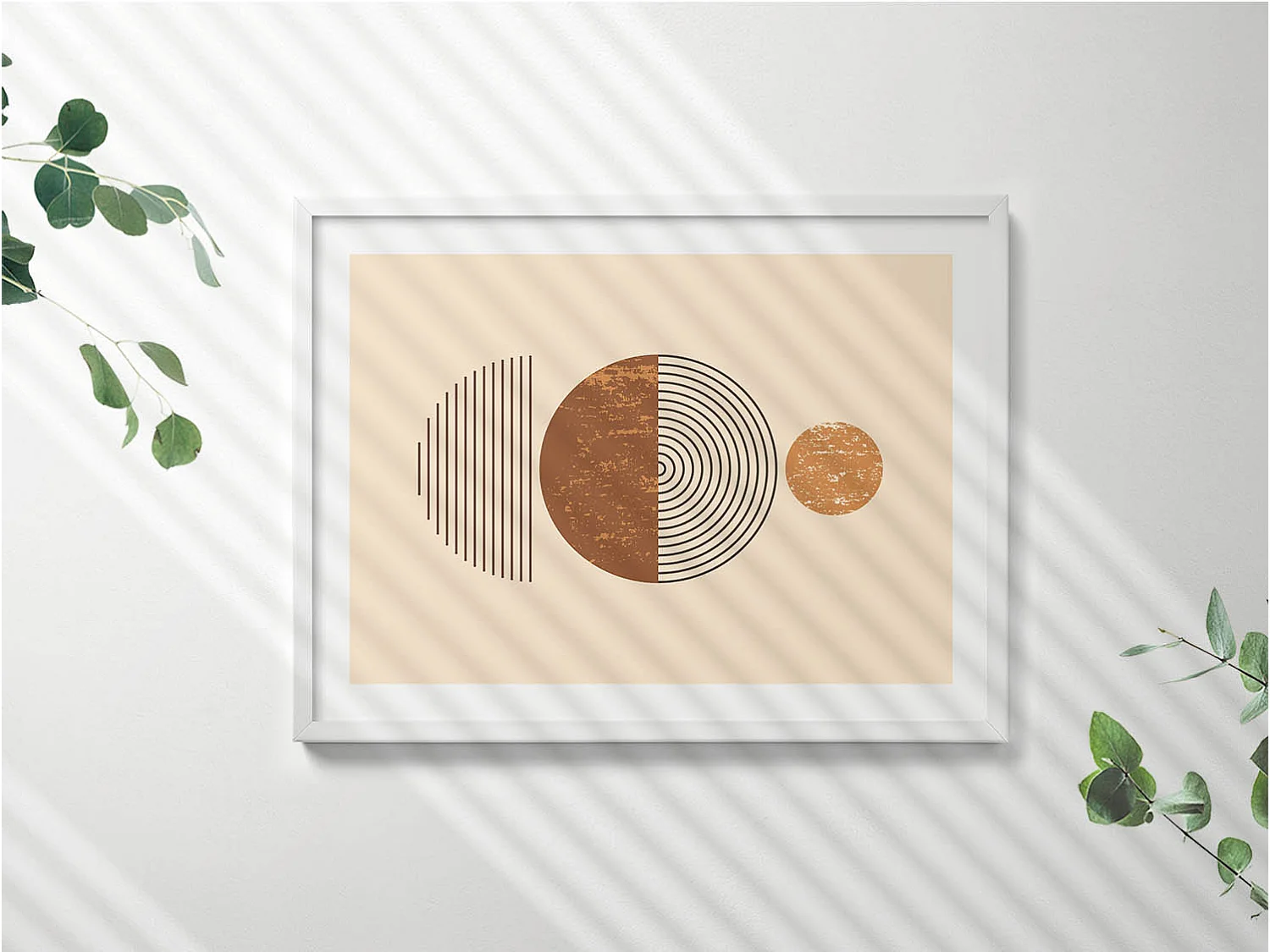 Dekoratives Gemälde mit weißem Rahmen, geometrische Kunst im Bohème-Stil 80 x 60 cm – perfekt für das Wohn- oder Schlafzimmer