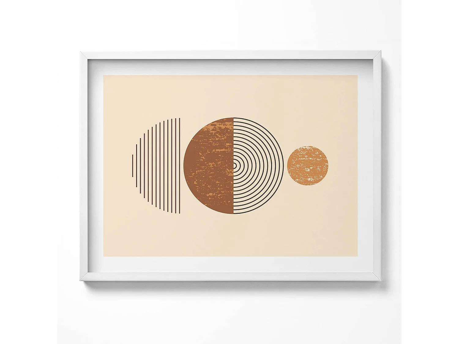 Dekoratives Gemälde mit weißem Rahmen, geometrische Kunst im Bohème-Stil 80 x 60 cm – perfekt für das Wohn- oder Schlafzimmer