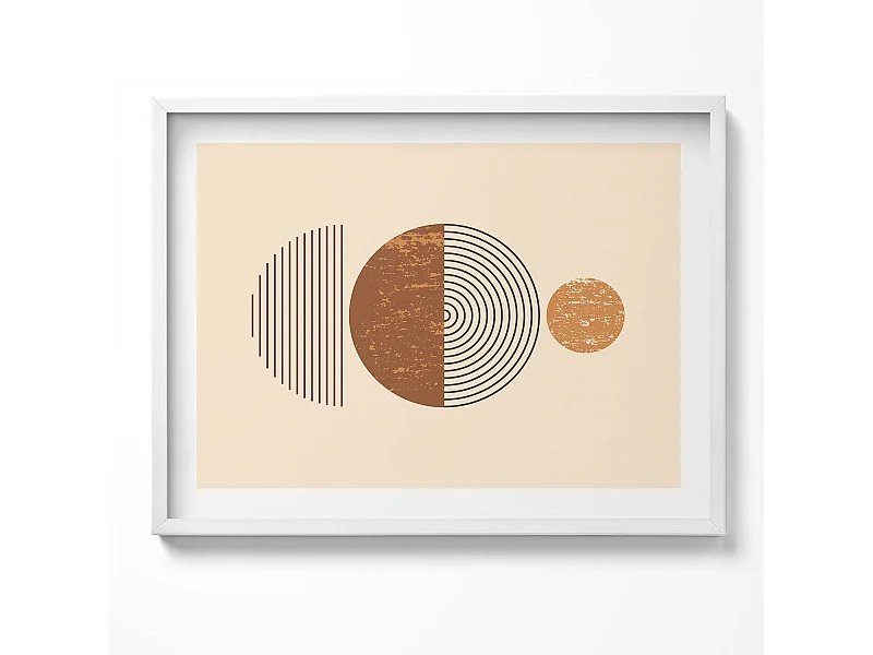 Dekoratives Gemälde mit weißem Rahmen, geometrische Kunst im Bohème-Stil 80 x 60 cm – perfekt für das Wohn- oder Schlafzimmer