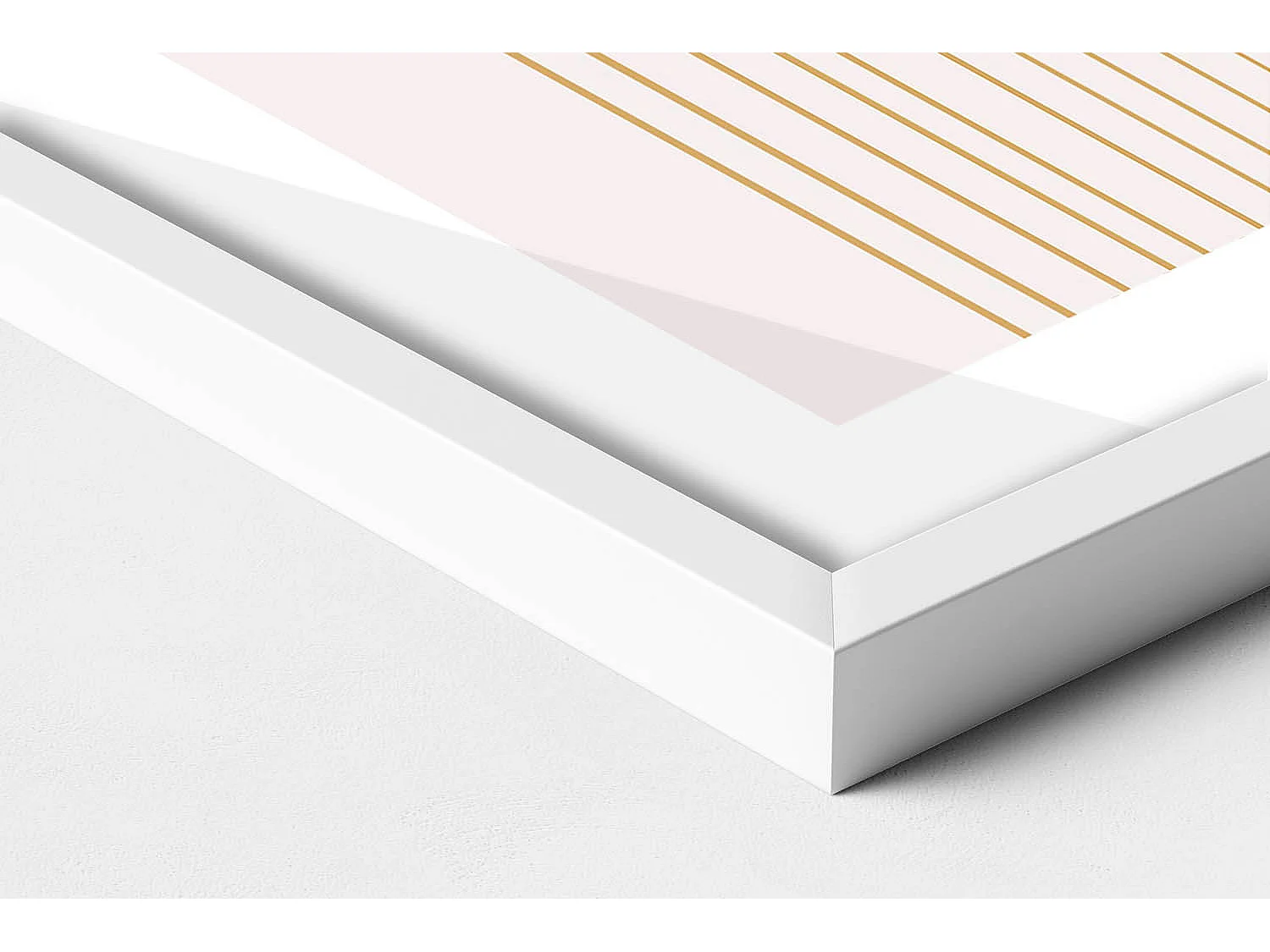 Cuadro decorativo con marco blanco, Formas fluidas doradas sobre fondo beige 50 x 70 cm – Perfecto para el salón o el dormitorio