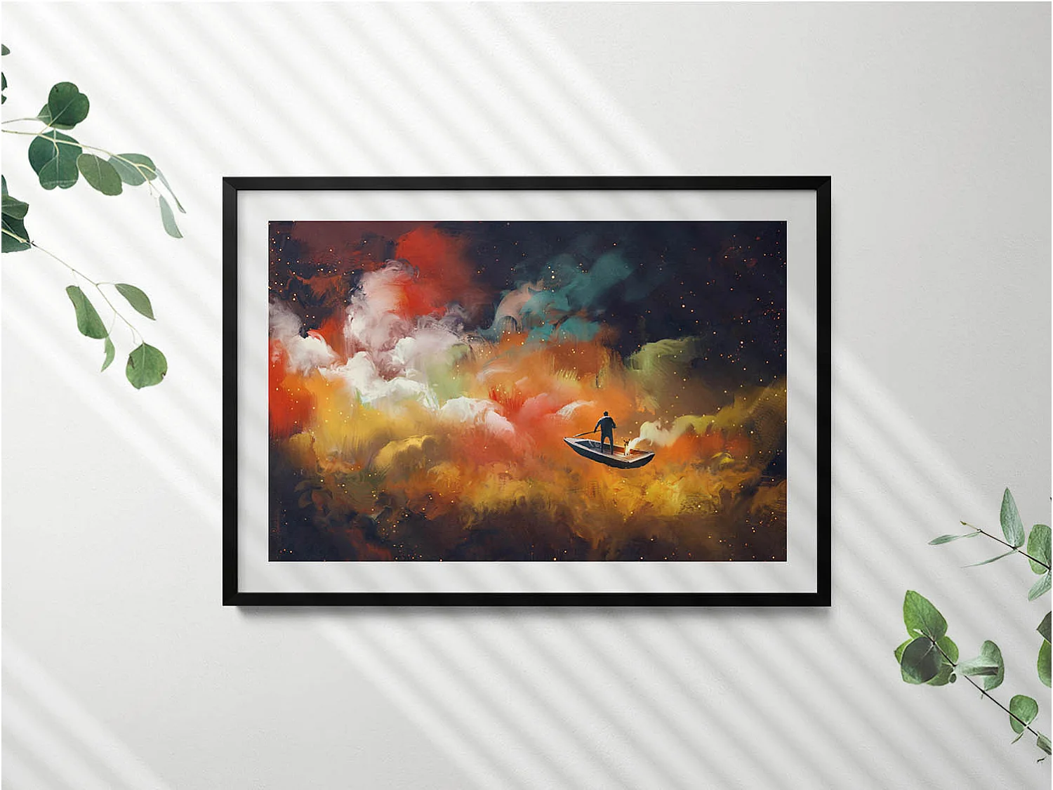 Dekoratives Gemälde mit schwarzem Rahmen, minimalistische Abstraktion mit goldenen Details 100 x 70 cm – perfekt für das Wohn- oder Schlafzimmer