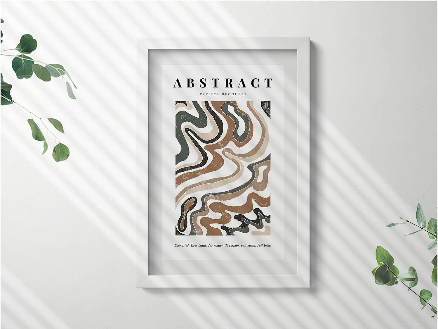 Cuadro decorativo con marco blanco, Abstracción bohemia lineal 20 x 30 cm – Perfecto para el salón o el dormitorio