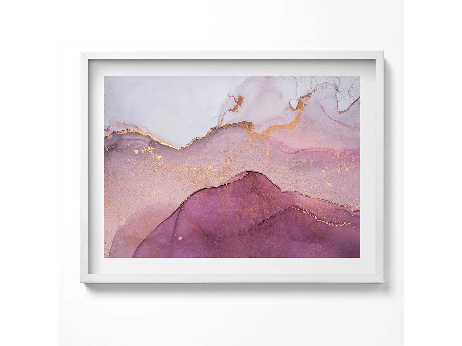 Dekoratives Gemälde mit weißem Rahmen, Rosa Abstraktion mit Gold 80 x 60 cm – Perfekt für das Wohn- oder Schlafzimmer