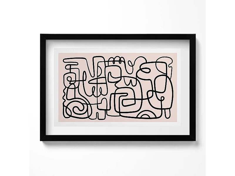 Dekoratives Gemälde mit schwarzem Rahmen, minimalistische Abstraktion mit goldenen Details 60 x 40 cm – perfekt für das Wohn- oder Schlafzimmer