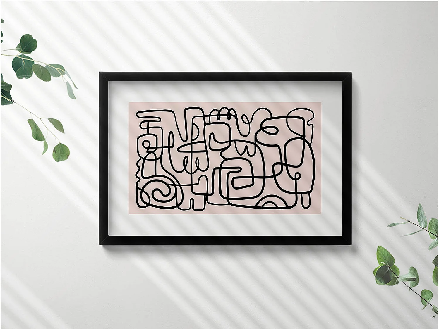 Dekoratives Gemälde mit schwarzem Rahmen, minimalistische Abstraktion mit goldenen Details 60 x 40 cm – perfekt für das Wohn- oder Schlafzimmer