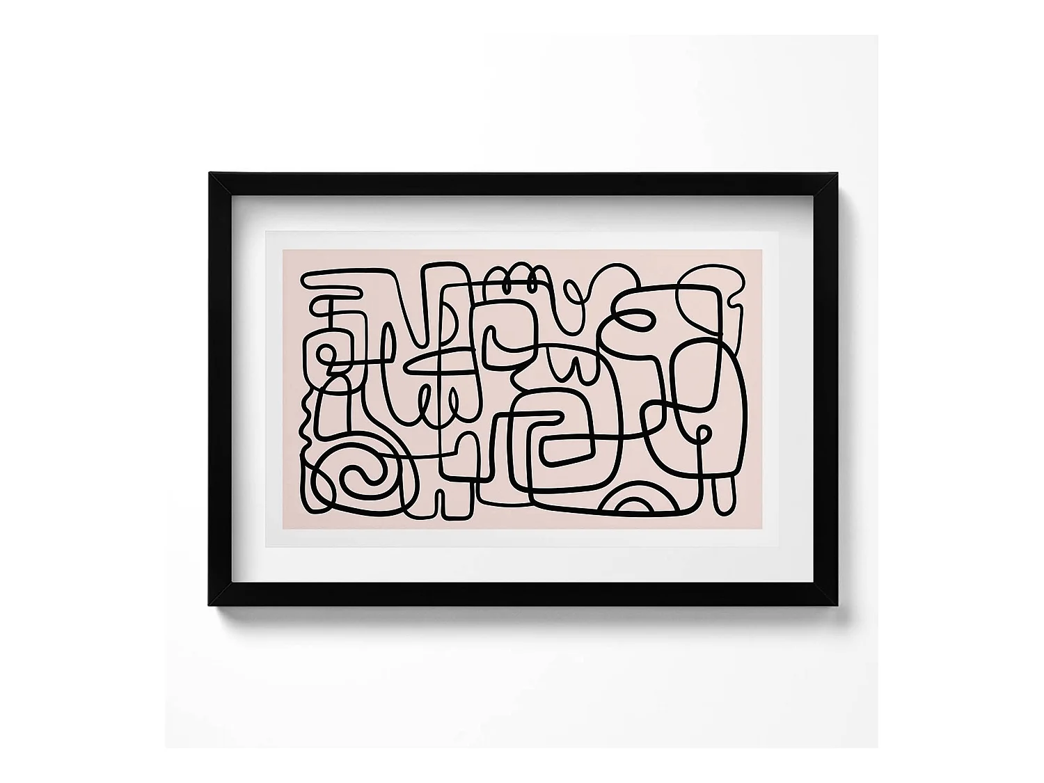 Tableau décoratif avec cadre noir, Abstraction minimaliste avec détails dorés 60 x 40 cm– Parfait pour le salon ou la chambre