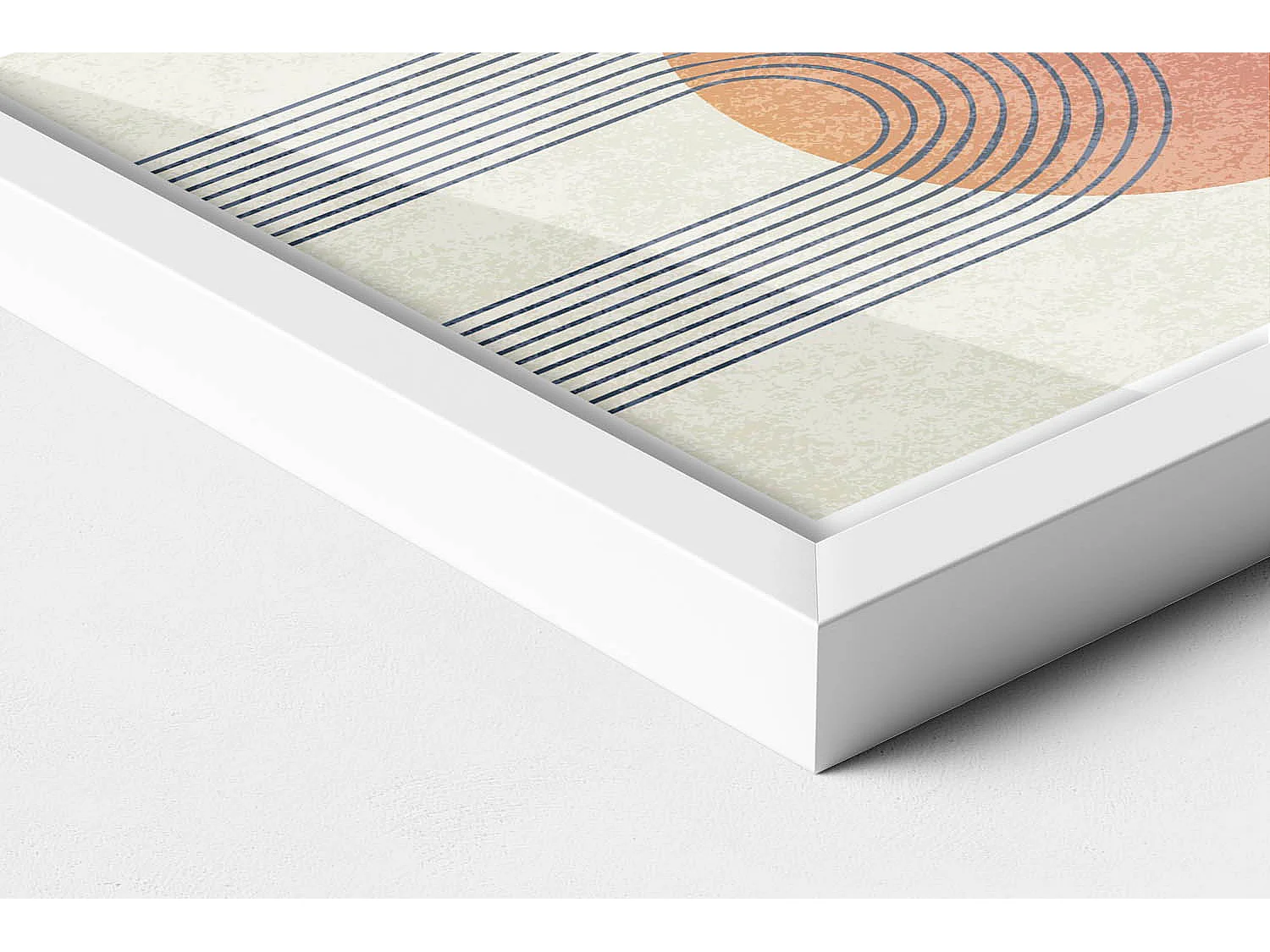 Dekoratives Gemälde mit weißem Rahmen, Linien und Kreis moderner Kunst 30 x 20 cm – Perfekt für das Wohn- oder Schlafzimmer