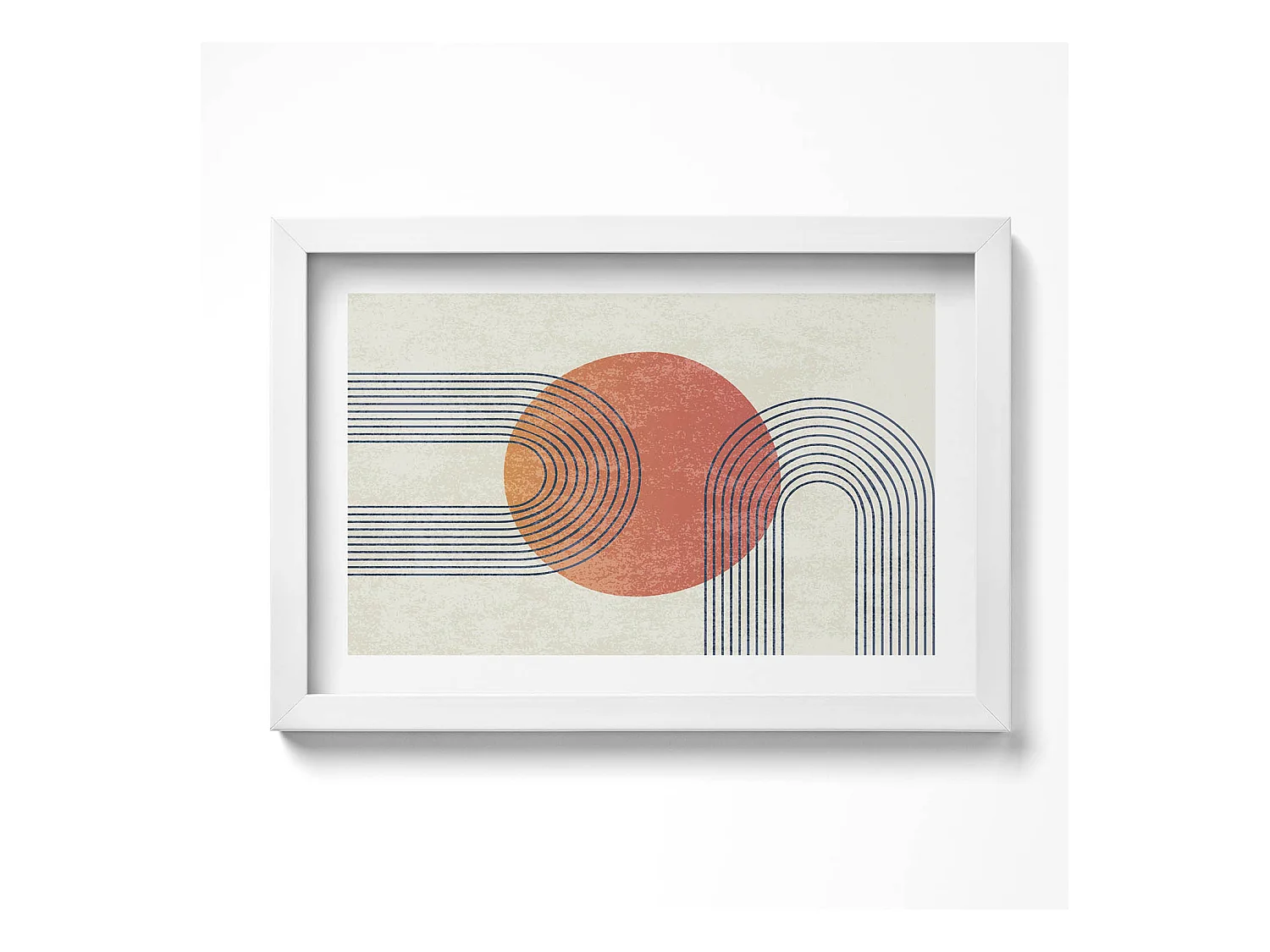 Tableau décoratif avec cadre blanc, Lignes et cercle d'art moderne 30 x 20 cm – Parfait pour le salon ou la chambre
