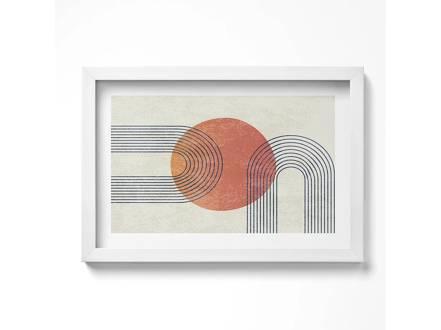 Dekoratives Gemälde mit weißem Rahmen, Linien und Kreis moderner Kunst 30 x 20 cm – Perfekt für das Wohn- oder Schlafzimmer