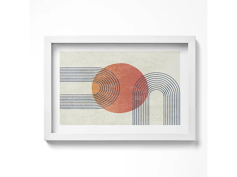 Dekoratives Gemälde mit weißem Rahmen, Linien und Kreis moderner Kunst 30 x 20 cm – Perfekt für das Wohn- oder Schlafzimmer