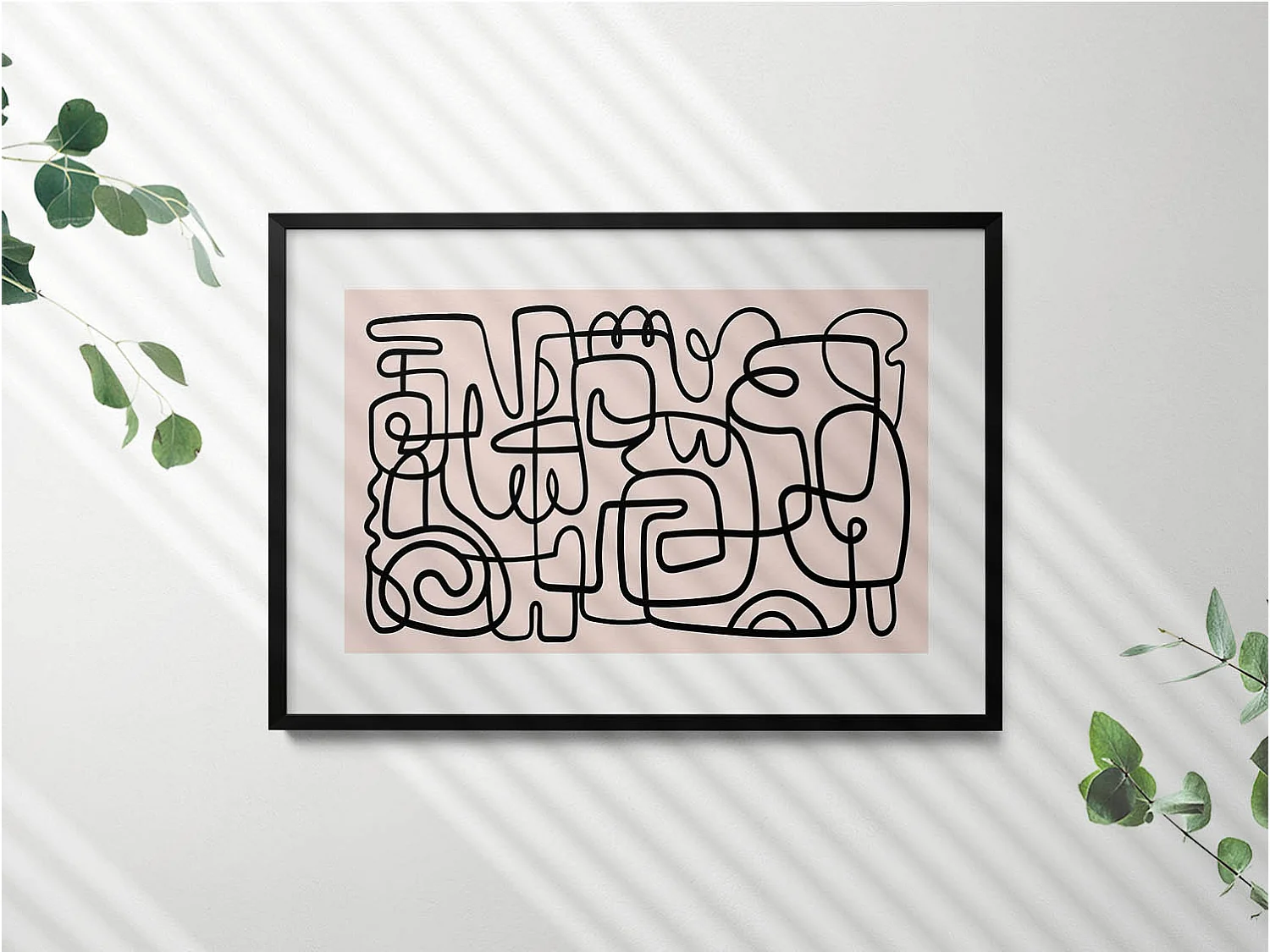 Dekoratives Gemälde mit schwarzem Rahmen, abstrakte Kunstformen 100 x 70 cm – perfekt für das Wohn- oder Schlafzimmer